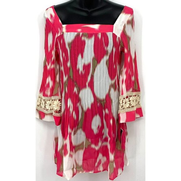 Alfani Tops - Alfani Tunic Top Size 8 Petal Blur Pink 3/4 Sleeve Crochet Square Neck Women New